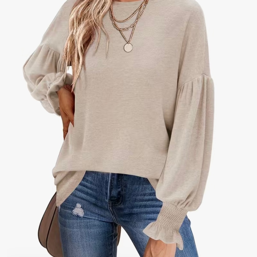 Women's Beige Puff Sleeve Top